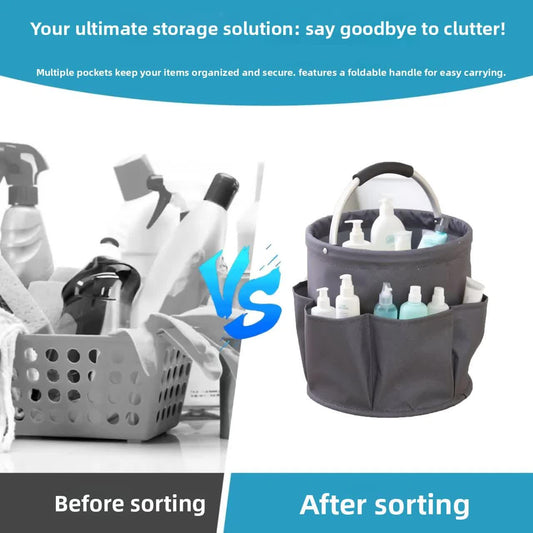 Apricot color Multi-Function Collapsible Storage Basket with Drawstring Closure Portable Cleaning Caddy and V888-ELOSUNG40786