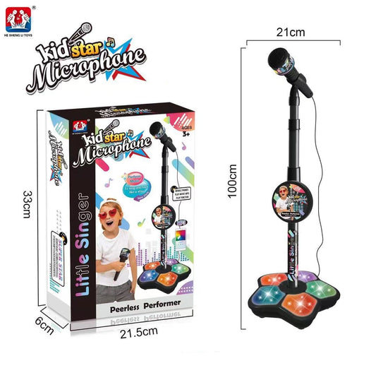 Black Kids Star Karaoke Microphone Stand Adjustable Height Music Toy with Flashing Lights and MP3 V888-ELOSUNG40791