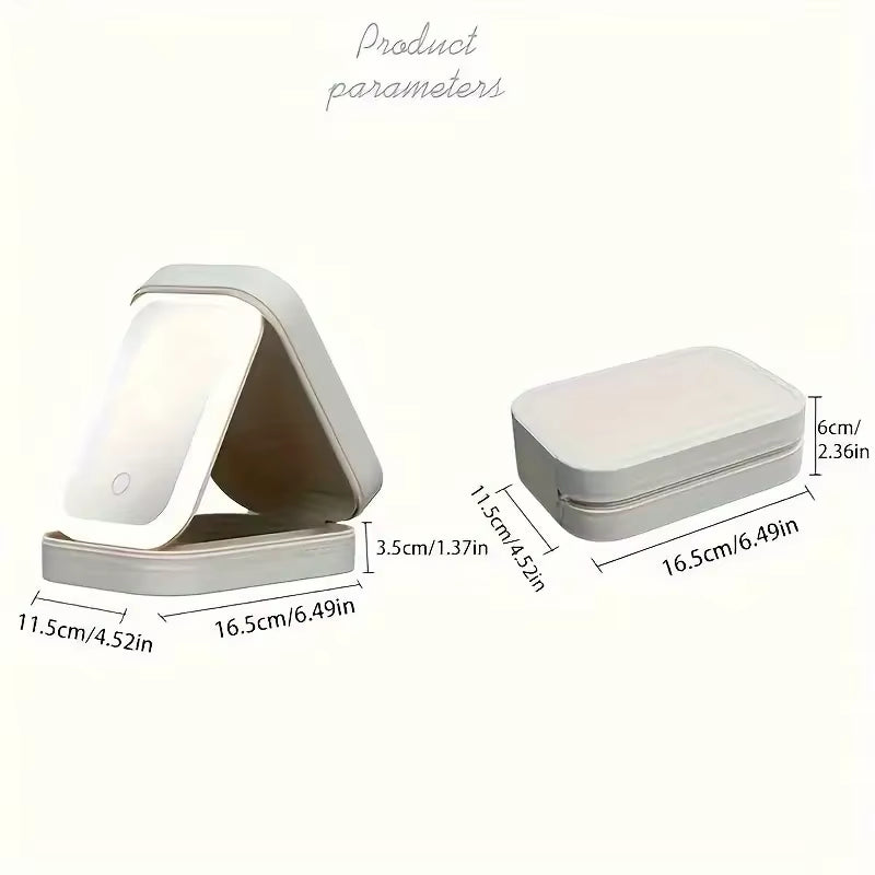 White Portable LED Makeup Mirror with Jewellery Storage Box Touch Screen Adjustable Light Travel Cosmetic V888-ELOSUNG40800
