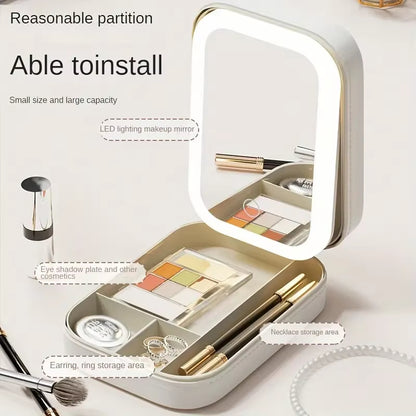 Green Portable LED Makeup Mirror with Jewellery Storage Box Touch Screen Adjustable Light Travel Cosmetic V888-ELOSUNG40801