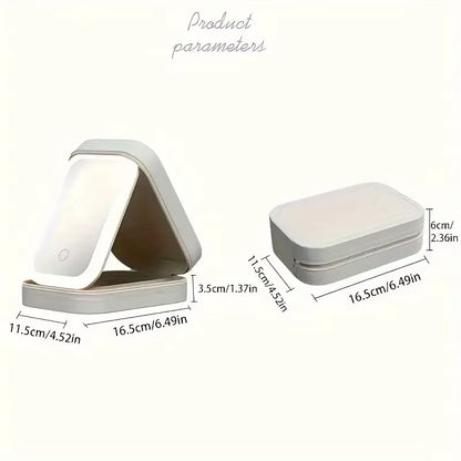 Pink Portable LED Makeup Mirror with Jewellery Storage Box Touch Screen Adjustable Light Travel Cosmetic V888-ELOSUNG40802