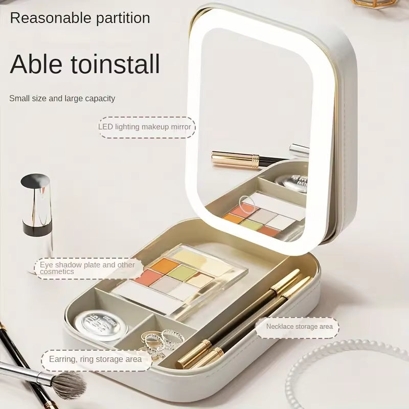 Black Portable LED Makeup Mirror with Jewellery Storage Box Touch Screen Adjustable Light Travel Cosmetic V888-ELOSUNG40803