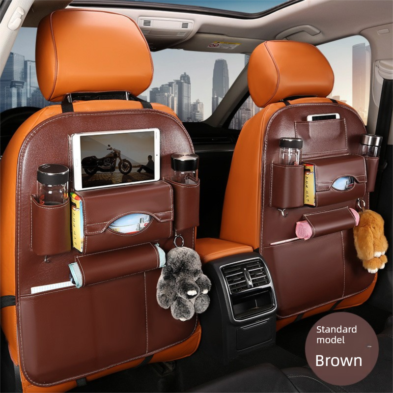 2-PCS Brown PU Leather Car Back Seat Organizer Kick Mat with Touch Screen Tablet Holder Multi-Pocket Travel V888-ELOSUNG40804