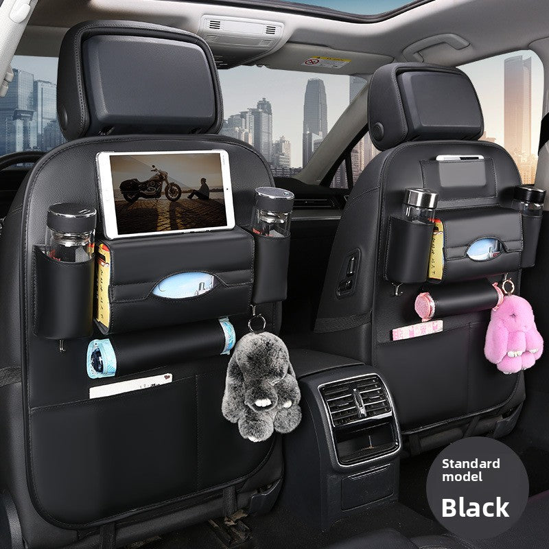 2-PCS Black PU Leather Car Back Seat Organizer Kick Mat with Touch Screen Tablet Holder Multi-Pocket Travel V888-ELOSUNG40805