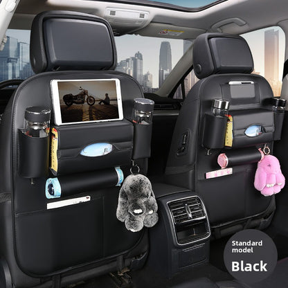 2-PCS Black PU Leather Car Back Seat Organizer Kick Mat with Touch Screen Tablet Holder Multi-Pocket Travel V888-ELOSUNG40805