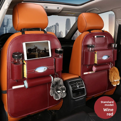 2-PCS Wine red PU Leather Car Back Seat Organizer Kick Mat with Touch Screen Tablet Holder Multi-Pocket V888-ELOSUNG40806