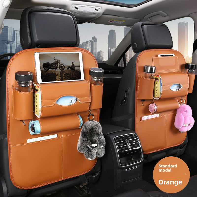 2-PCS Orange PU Leather Car Back Seat Organizer Kick Mat with Touch Screen Tablet Holder Multi-Pocket Travel V888-ELOSUNG40808