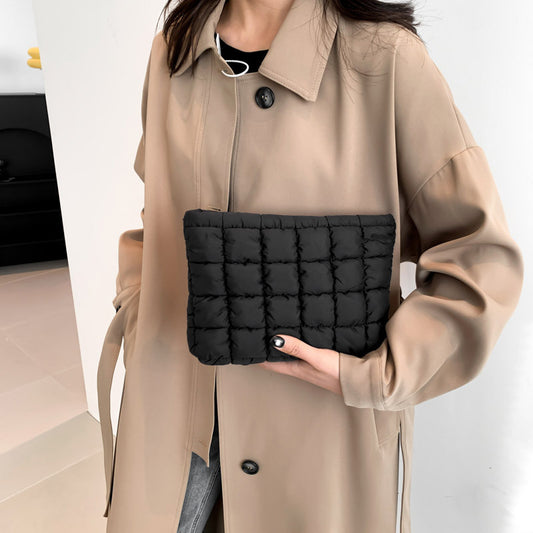 Black Puffer Makeup Bag Quilted Pouch Cosmetic Organizer Bag Soft Nylon Travel Toiletry Bag Zipper Handbag V888-ELOSUNG40822