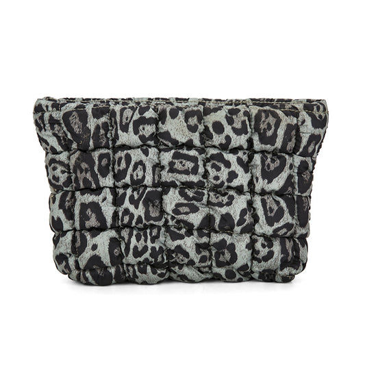 Green leopard print Puffer Makeup Bag Quilted Pouch Cosmetic Organizer Bag Soft Nylon Travel Toiletry Bag V888-ELOSUNG40830