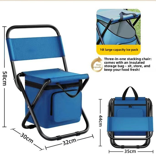Blue 3-in-1 Portable Folding Camping Chair with Built-in 10L Cooler Bag Lightweight Backpack Stool for V888-ELOSUNG40839