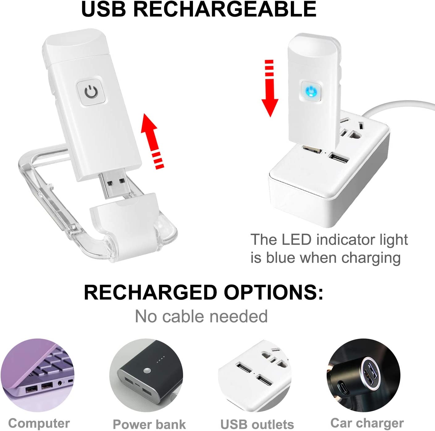 2-PCS White Mini USB Rechargeable LED Book Light Eye Protection Reading Lamp with Adjustable Clip and V888-ELOSUNG40876