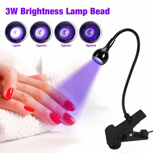 Black 3W UV LED Gel Nail Curing Lamp Clip On Flexible Gooseneck Light 4 Brightness Levels for Gel Polish and V888-ELOSUNG40882