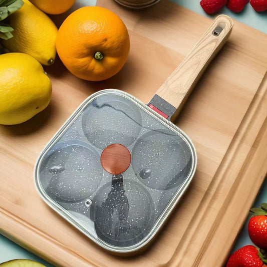 4-Hole Non-Stick Fried Egg Pan with Glass Lid Maifan Stone Coating Breakfast Pancake Maker for Burgers and V888-ELOSUNG40891