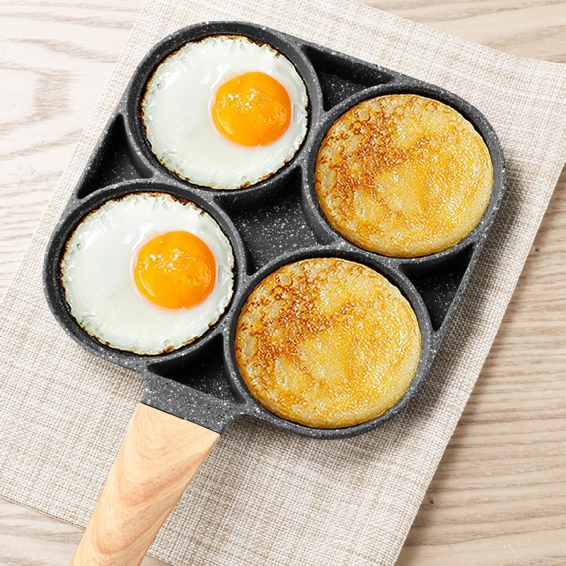 4-Hole Non-Stick Fried Egg Pan with Glass Lid Maifan Stone Coating Breakfast Pancake Maker for Burgers and V888-ELOSUNG40892