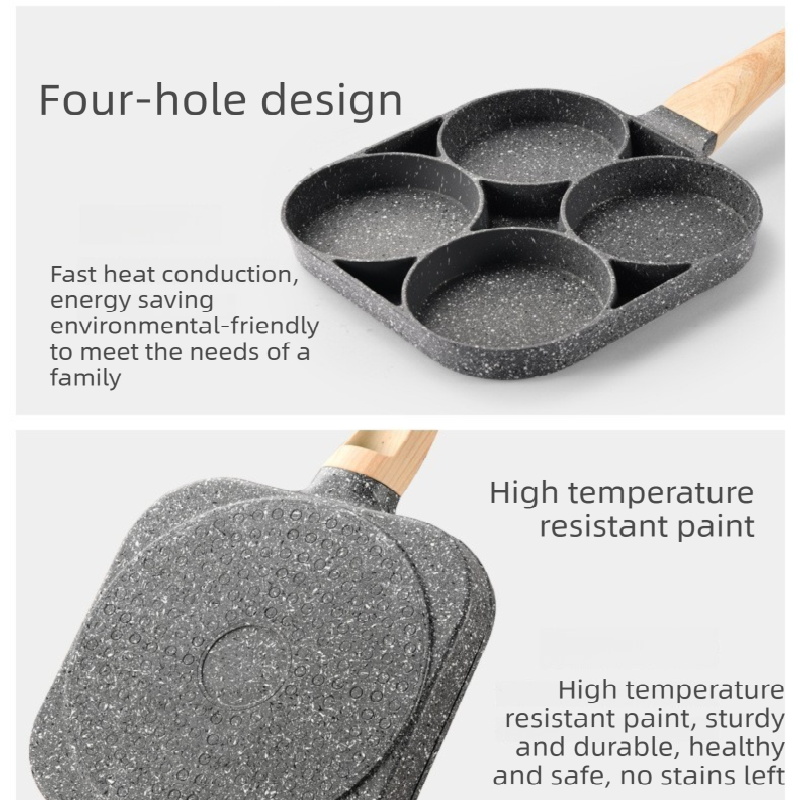 4-Hole Non-Stick Fried Egg Pan with Glass Lid Maifan Stone Coating Breakfast Pancake Maker for Burgers and V888-ELOSUNG40892