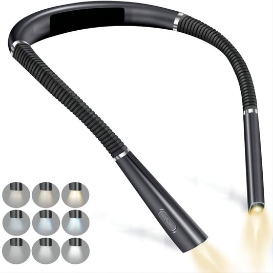 Black Hands-Free USB Rechargeable Neck Reading Light 3 Colour Modes Flexible LED Book Lamp for Night Reading V888-ELOSUNG40893