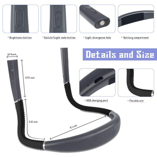 Black Hands-Free USB Rechargeable Neck Reading Light 3 Colour Modes Flexible LED Book Lamp for Night Reading V888-ELOSUNG40893