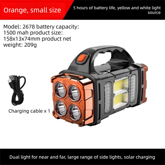 Gold Solar Powered LED Camping Lantern and Flashlight Rechargeable Portable Searchlight with Side Light and V888-ELOSUNG40896