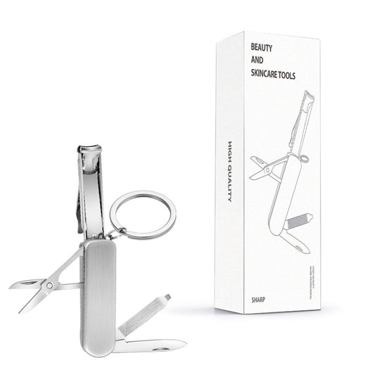 2-PCS Original steel colour 5-in-1 Foldable Stainless Steel Nail Clipper Multitool Keychain with Knife V888-ELOSUNG40898