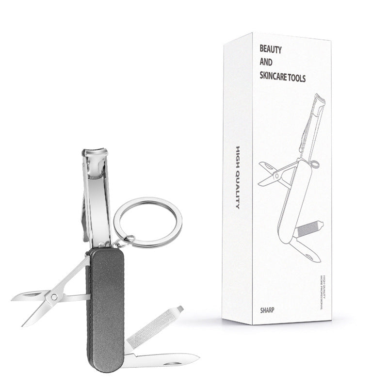2-PCS Black 5-in-1 Foldable Stainless Steel Nail Clipper Multitool Keychain with Knife Scissors and File V888-ELOSUNG40899
