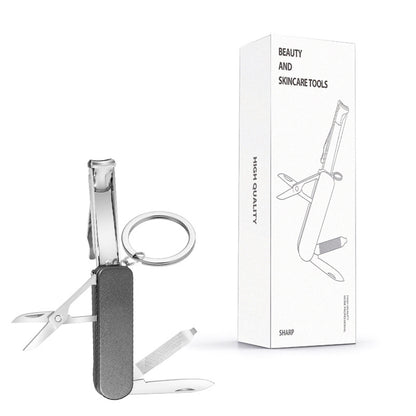 2-PCS Black 5-in-1 Foldable Stainless Steel Nail Clipper Multitool Keychain with Knife Scissors and File V888-ELOSUNG40899
