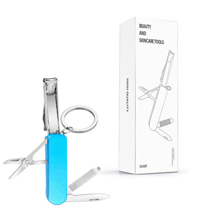 2-PCS Blue 5-in-1 Foldable Stainless Steel Nail Clipper Multitool Keychain with Knife Scissors and File V888-ELOSUNG40900
