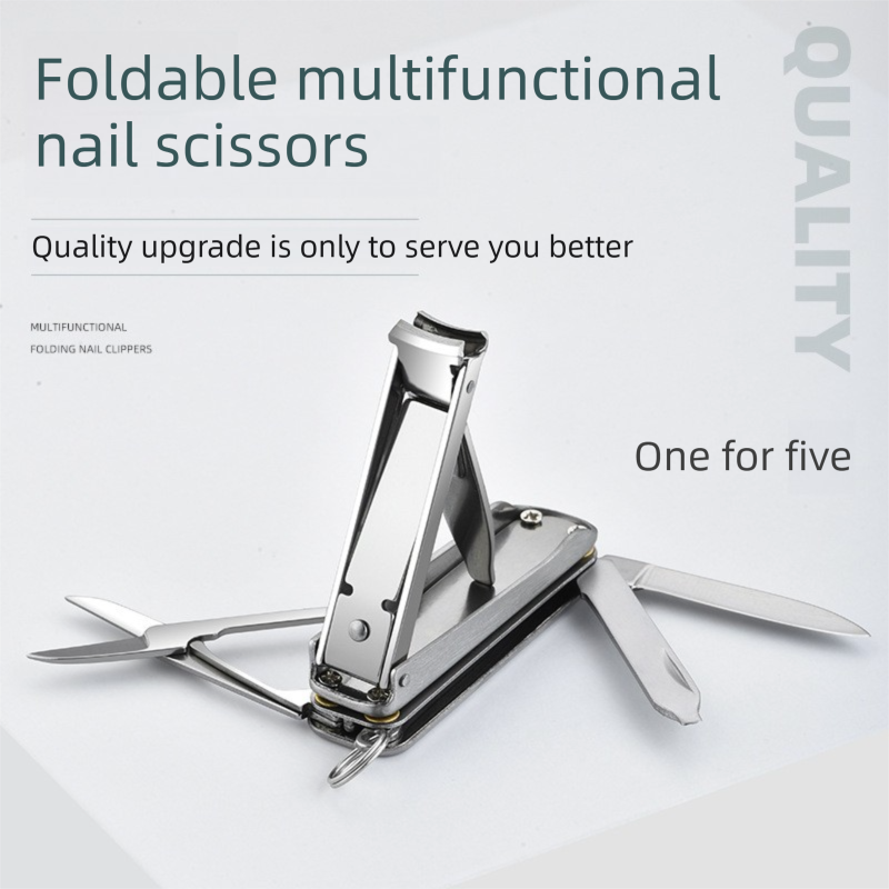 2-PCS Blue 5-in-1 Foldable Stainless Steel Nail Clipper Multitool Keychain with Knife Scissors and File V888-ELOSUNG40900