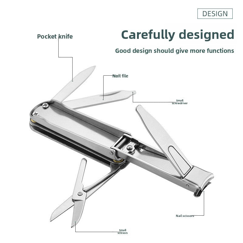 2-PCS Blue 5-in-1 Foldable Stainless Steel Nail Clipper Multitool Keychain with Knife Scissors and File V888-ELOSUNG40900