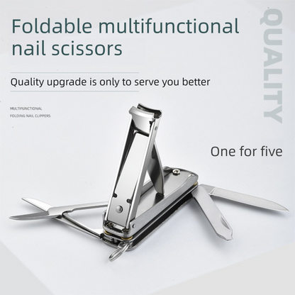 2-PCS Red 5-in-1 Foldable Stainless Steel Nail Clipper Multitool Keychain with Knife Scissors and File V888-ELOSUNG40901