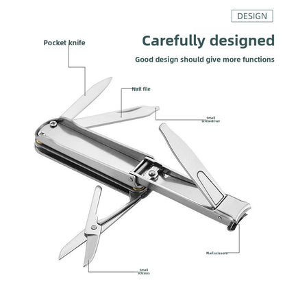 2-PCS Red 5-in-1 Foldable Stainless Steel Nail Clipper Multitool Keychain with Knife Scissors and File V888-ELOSUNG40901