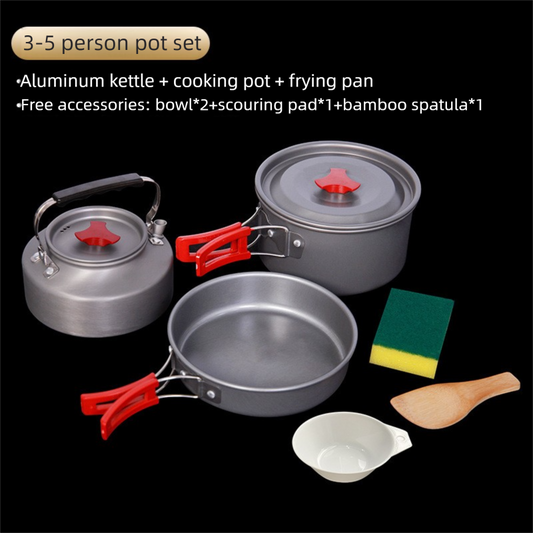 Portable Camping Cookware Set for 3-5 People Aluminum Kettle Pot Frying Pan Mess Kit with Folding Handles for V888-ELOSUNG40916