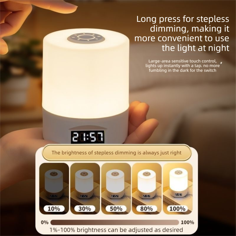 White Rechargeable LED Night Light with Remote Control Digital Clock Display 3 Color Modes Stepless Dimming V888-ELOSUNG40933