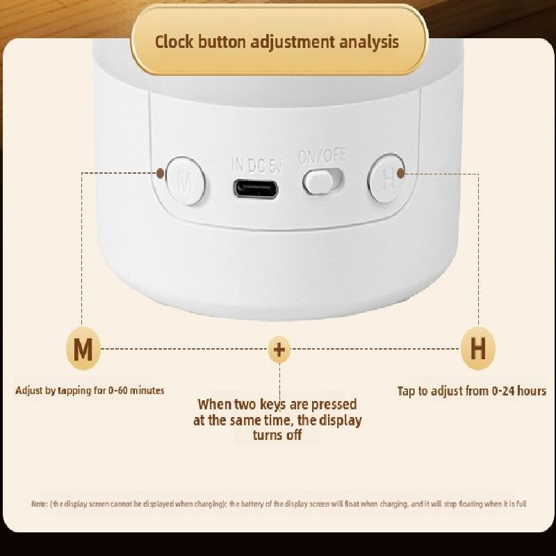 White Rechargeable LED Night Light with Remote Control Digital Clock Display 3 Color Modes Stepless Dimming V888-ELOSUNG40933