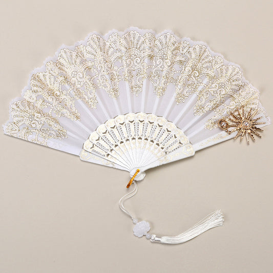 2 Pack White Sunflower with Gold Foil Embossing Vintage Lace Folding Fans Gothic Palace Style with Rose Cross V888-ELOSUNG40941