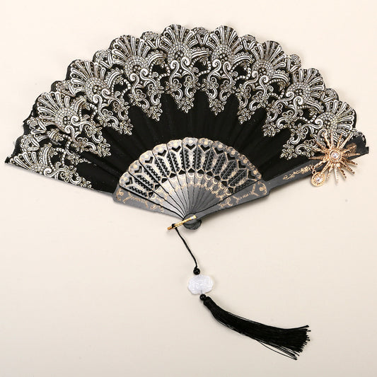 2 Pack Black Sunflower with Gold Foil Stamping Vintage Lace Folding Fans Gothic Palace Style with Rose Cross V888-ELOSUNG40942