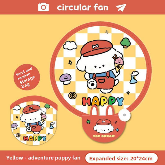 5 Pack Yellow Adventurous Pup Cute Cartoon Folding Hand Fans Portable Mini Circular Fans 20x24cm for Aussie V888-ELOSUNG40946