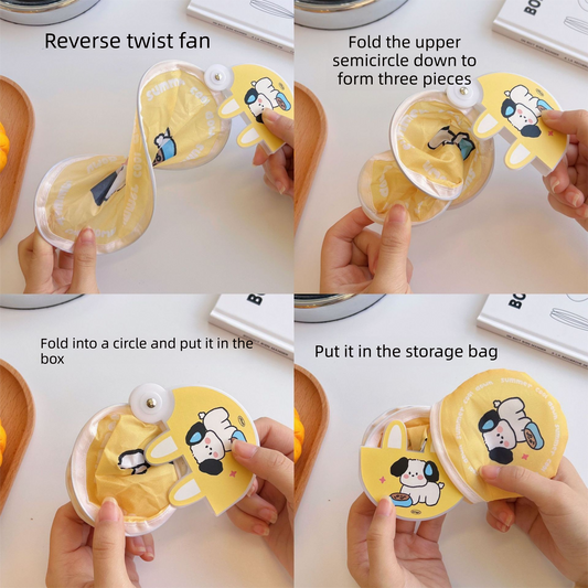 5 Pack Yellow Adventurous Pup Cute Cartoon Folding Hand Fans Portable Mini Circular Fans 20x24cm for Aussie V888-ELOSUNG40946
