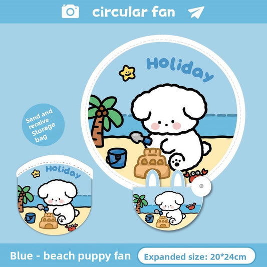 5 Pack Blue Beach puppy Cute Cartoon Folding Hand Fans Portable Mini Circular Fans 20x24cm for Aussie Summer V888-ELOSUNG40949
