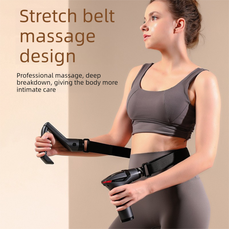 Dark grey Professional Massage Gun with Extension Handle and Back Strap 12 Speeds Deep Tissue Muscle Relief V888-ELOSUNG40982