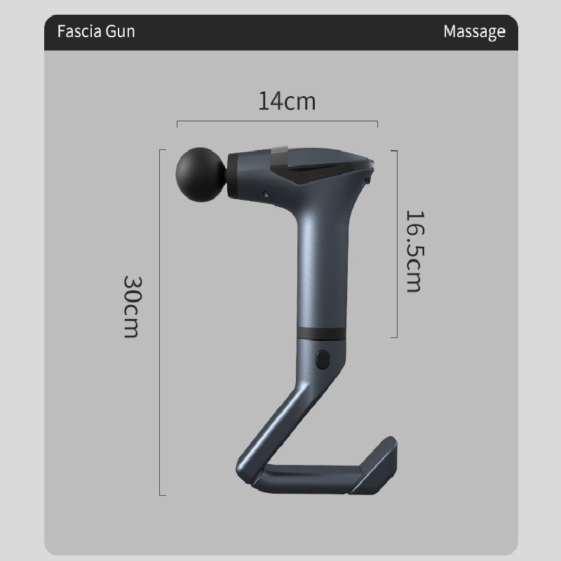 Dark grey Professional Massage Gun with Extension Handle and Back Strap 12 Speeds Deep Tissue Muscle Relief V888-ELOSUNG40982