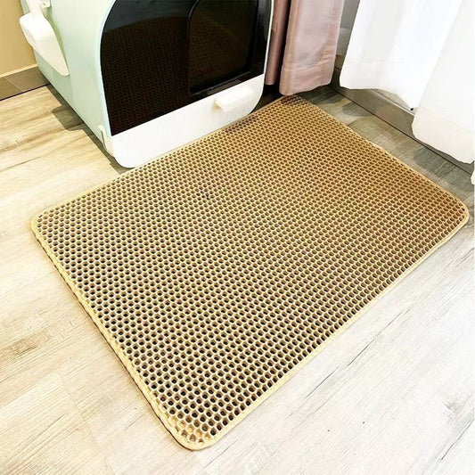 2-PCS Beige Double Layer Cat Litter Mat Honeycomb Design Waterproof EVA Trapping Mat for Litter Box Tracking V888-ELOSUNG40991