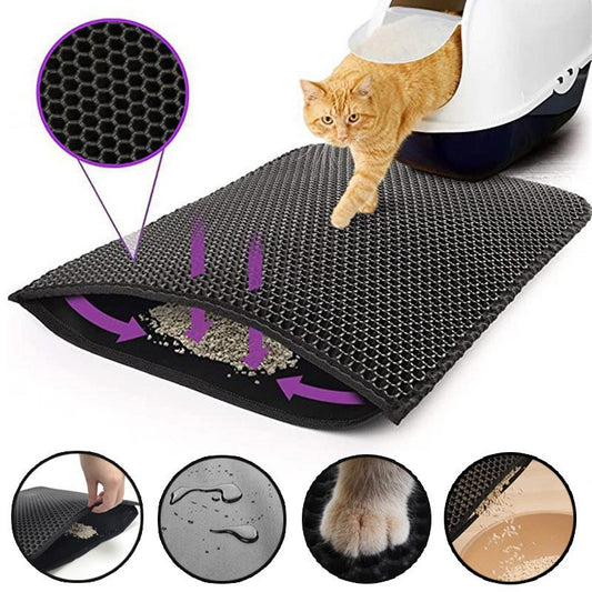 2-PCS Beige Double Layer Cat Litter Mat Honeycomb Design Waterproof EVA Trapping Mat for Litter Box Tracking V888-ELOSUNG40991