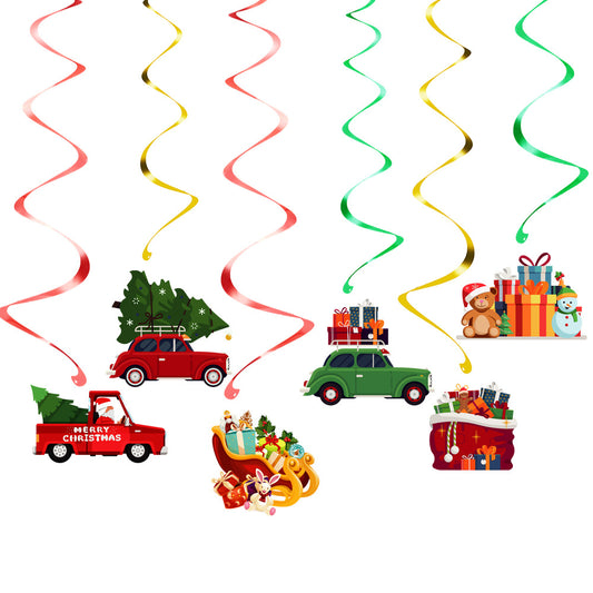 10 PCS Festive Christmas Car & Sleigh Hanging Swirl Decorations - Single 18x15cm for Australian Homes V888-ELOSUNG41003