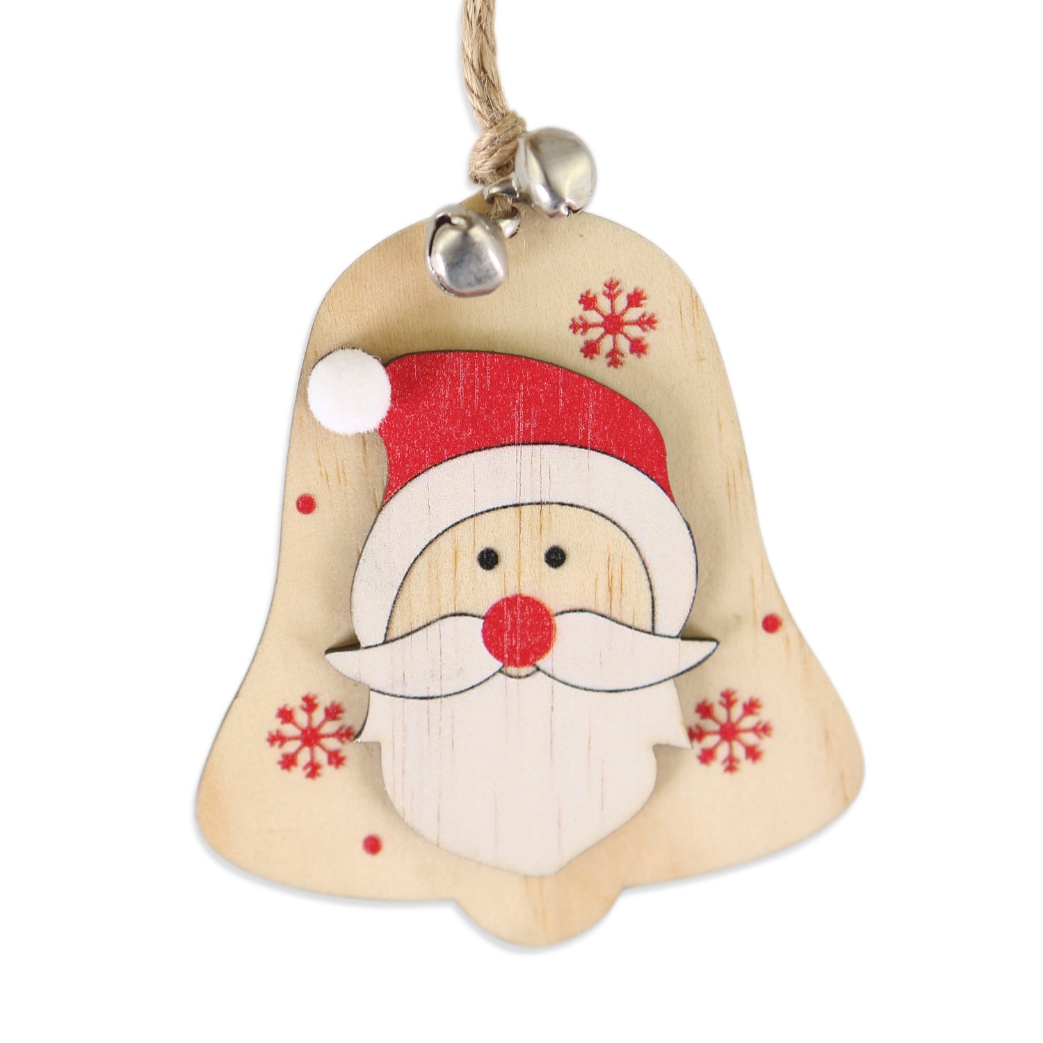 5 SET Rustic Wooden Christmas Hanging Ornaments with Bells - Santa, Reindeer, Tree & More (5 Designs) V888-ELOSUNG41004