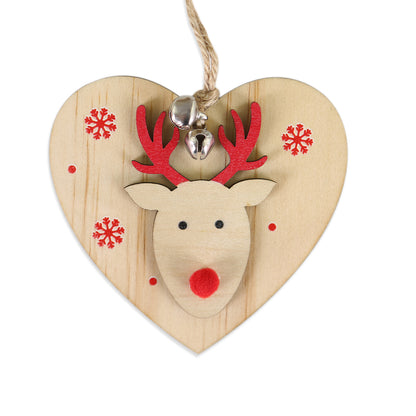 5 SET Rustic Wooden Christmas Hanging Ornaments with Bells - Santa, Reindeer, Tree & More (5 Designs) V888-ELOSUNG41004