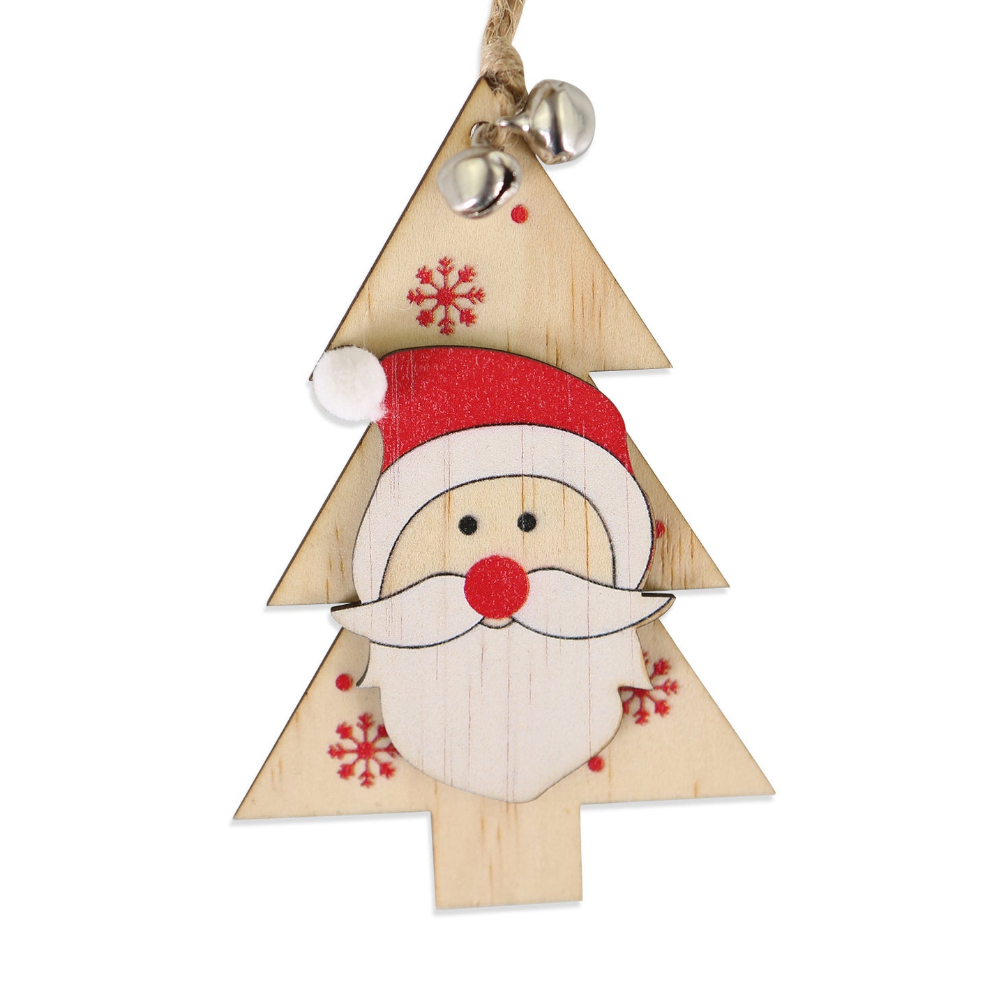 5 SET Rustic Wooden Christmas Hanging Ornaments with Bells - Santa, Reindeer, Tree & More (5 Designs) V888-ELOSUNG41004
