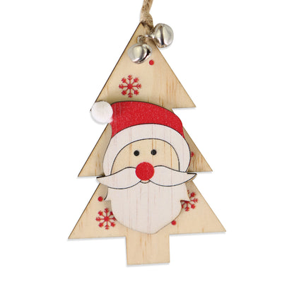5 SET Rustic Wooden Christmas Hanging Ornaments with Bells - Santa, Reindeer, Tree & More (5 Designs) V888-ELOSUNG41004