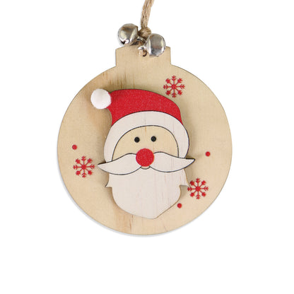 5 SET Rustic Wooden Christmas Hanging Ornaments with Bells - Santa, Reindeer, Tree & More (5 Designs) V888-ELOSUNG41004