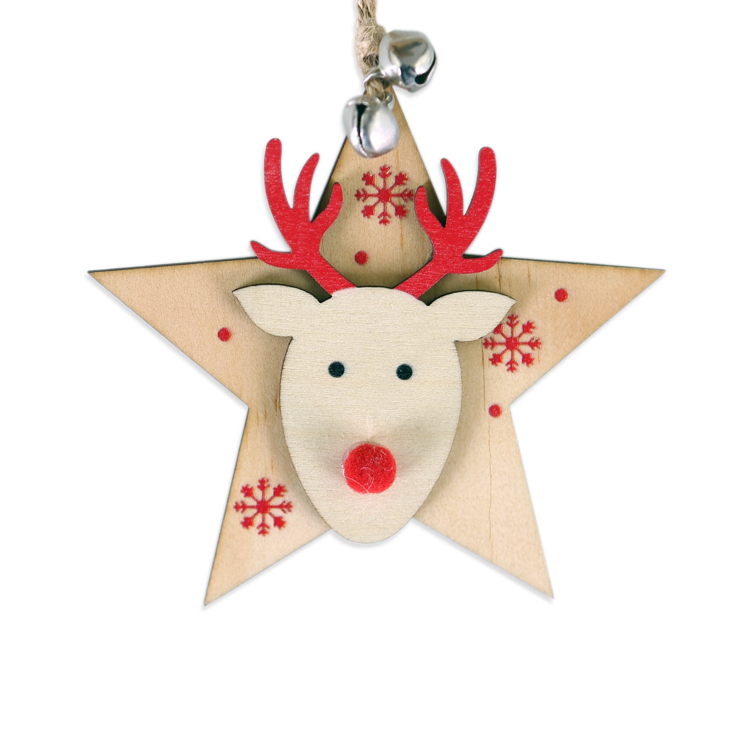 5 SET Rustic Wooden Christmas Hanging Ornaments with Bells - Santa, Reindeer, Tree & More (5 Designs) V888-ELOSUNG41004
