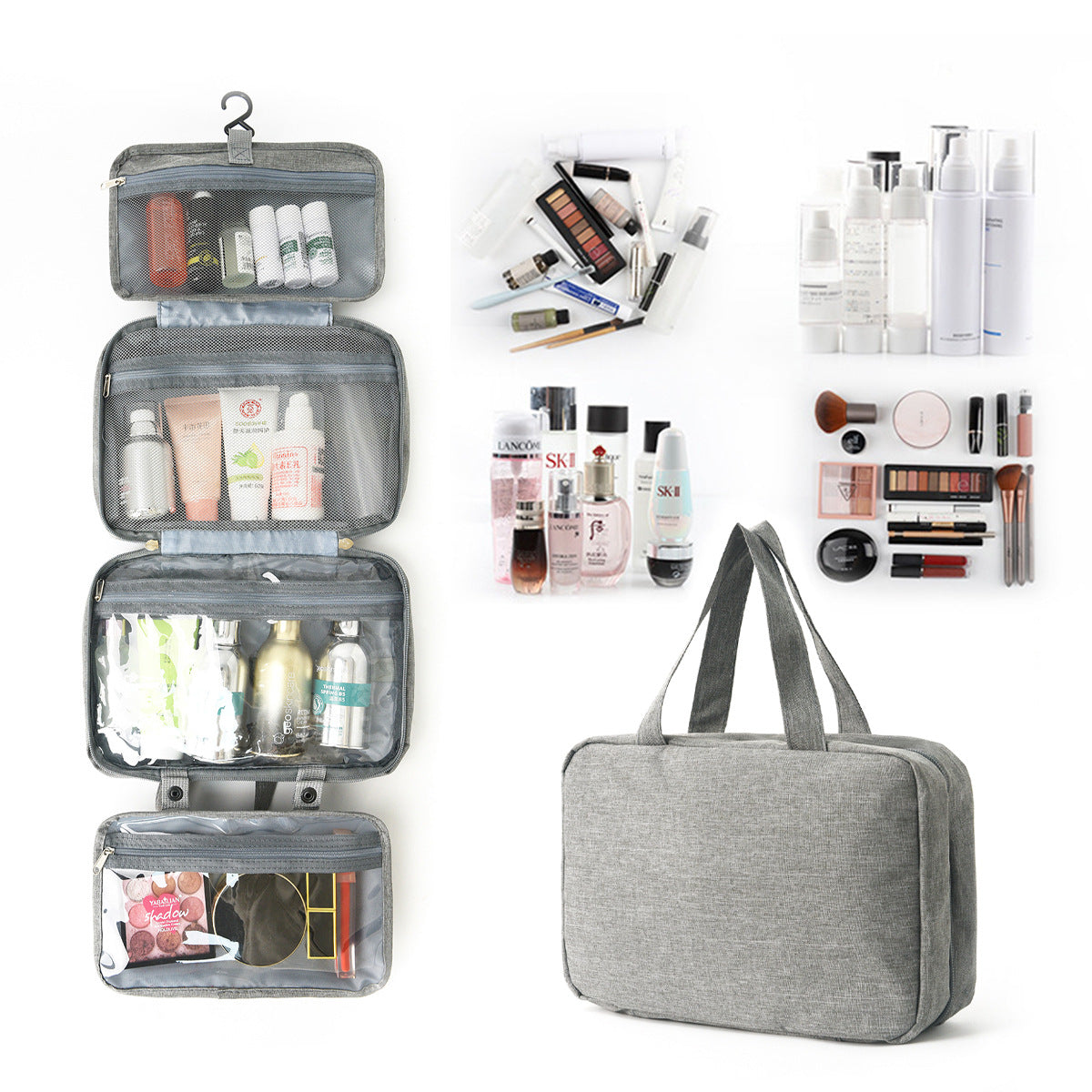 Gray Waterproof 4-Fold Hanging Toiletry Bag with Wet/Dry Separation for Australian Travel & Cosmetics V888-ELOSUNG41011